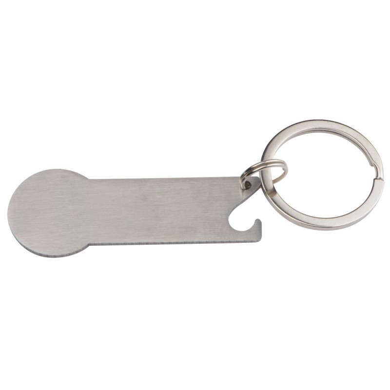Kovová klíčenka s žetonem a otvírákem lahví